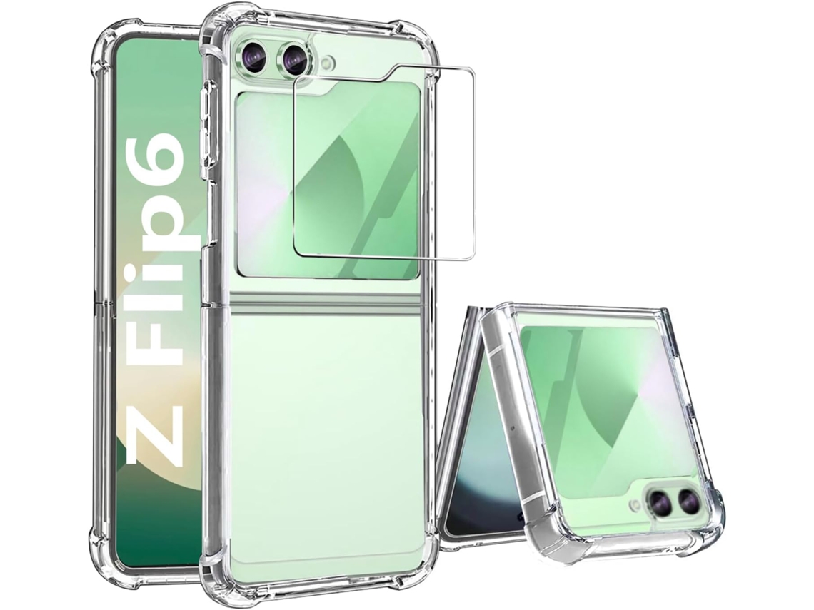 Capa Amarelamento Proteção Mil Std Antichoque Para Samsung Galaxy Z Flip 6 Hongwe. Vidro Temperado Transparente
