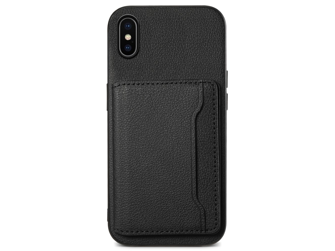 Capa Em Tpu Textura De Gémeo, Com Suporte E Porta-cartões Para Apple Iphone X / Xs - Preto
