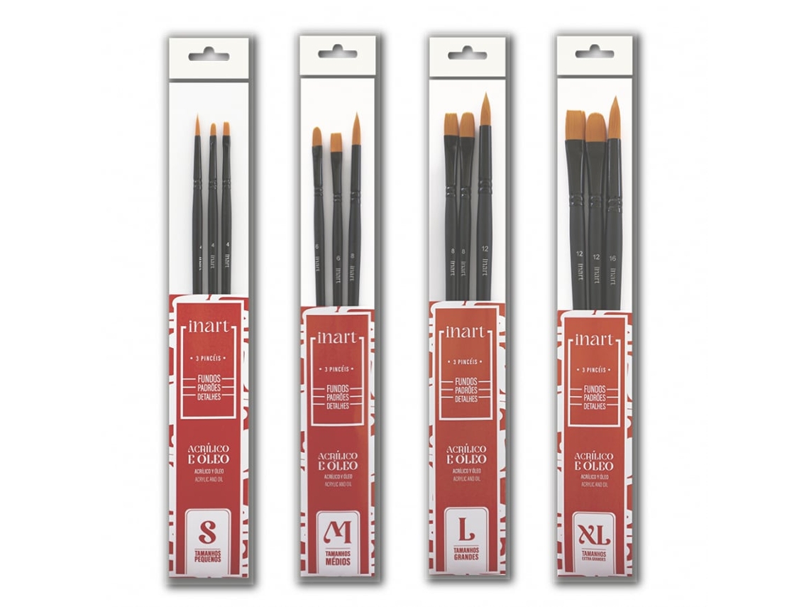 Conjunto 3 Pinceis para Acrílico e Óleo INART M