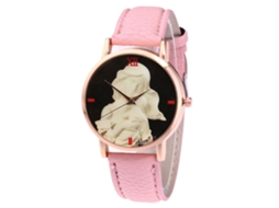 Relógio unissex para meninos e meninas, em couro PU, pulseira casual moderna, rosa.