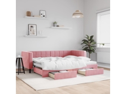 Sofá Cama Com Gavetão E Gavetas 80x200 Cm Veludo Rosa Lovely Home