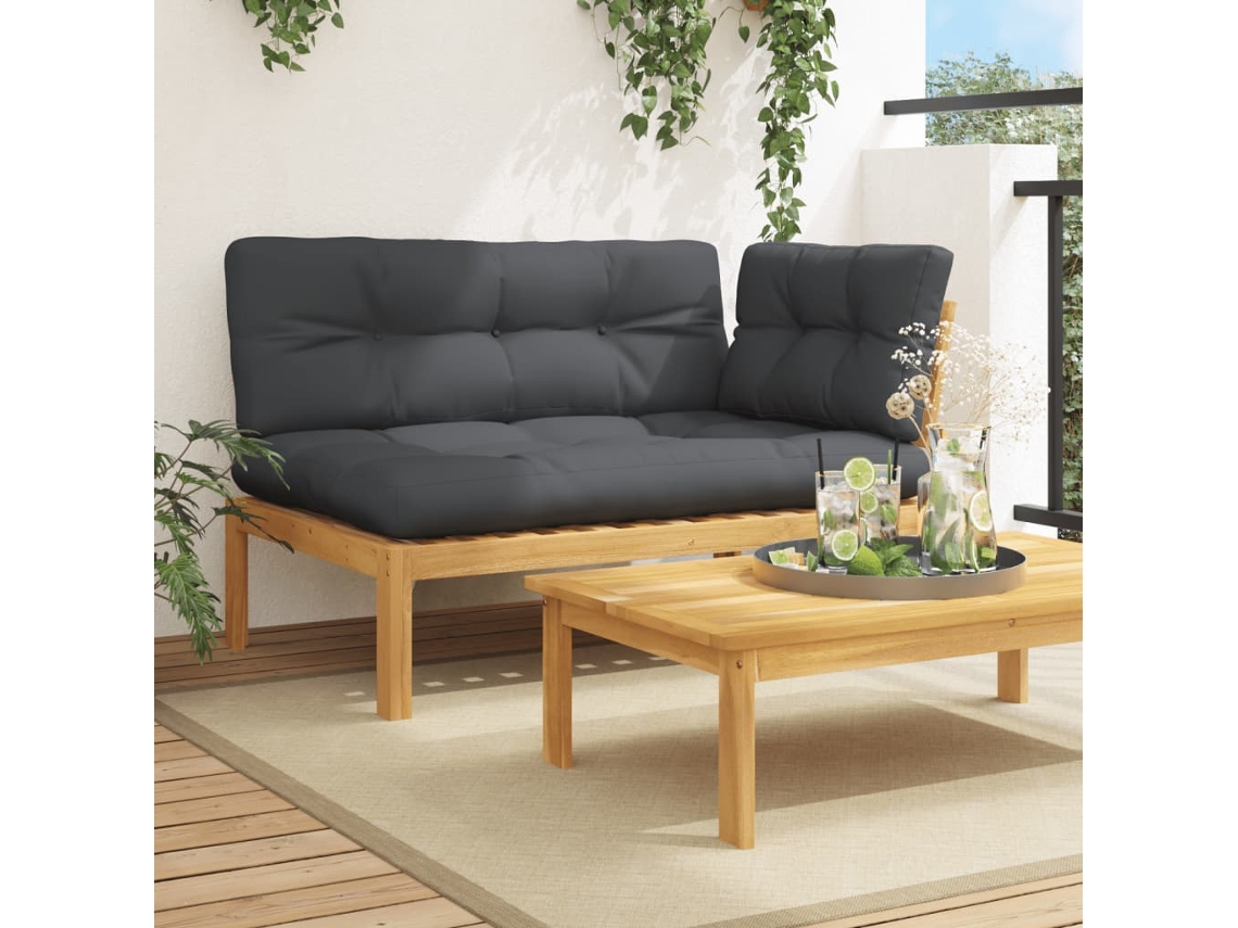 Vidaxl Sofá De Canto Para Jardim Com Almofadões Acácia Maciça