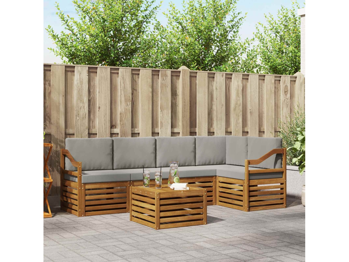 Vidaxl Conjunto De Sofá Sectional 6 Pcs Cinza Natural E Claro