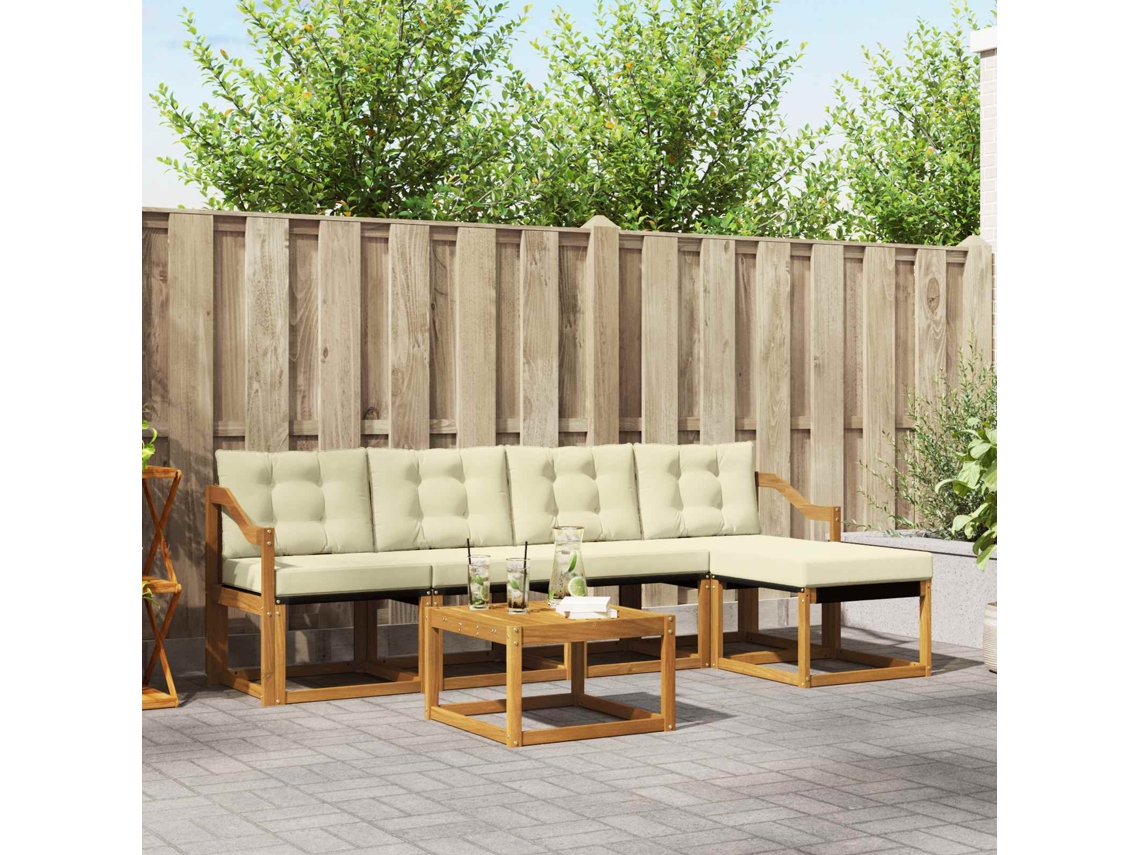 Vidaxl Conjunto De Sofás Para Exterior 6 Unid. Natural E Creme