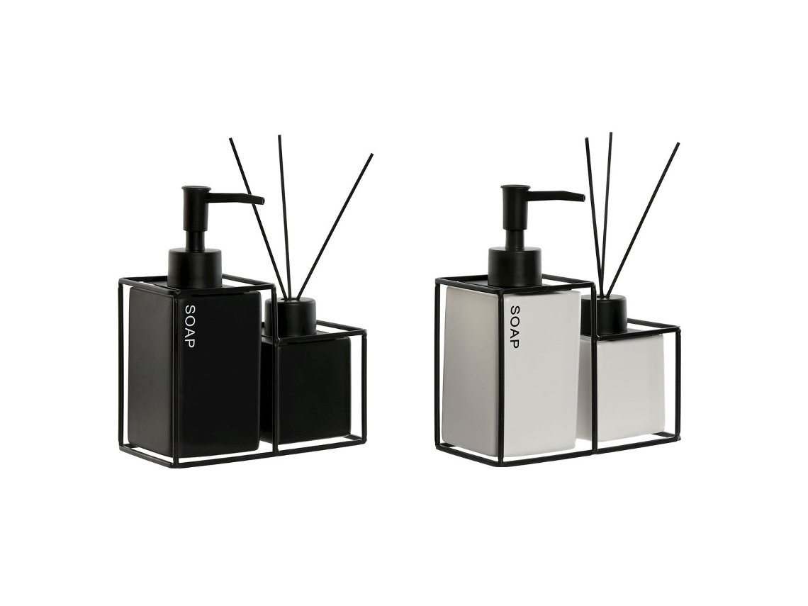 Conjunto De Banho Home Esprit Branco Preto Metal Dolomite 14,5 X 8 X 17 Cm 2 Peças (2 Unidades)