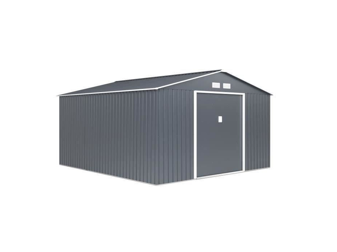 Abrigo De Jardim Em Metal 12,99 M² 340 X 382 X 210 Cm Neptune Kit De Ancoragem Incluído, 2 Portas Deslizantes Cinza Archer