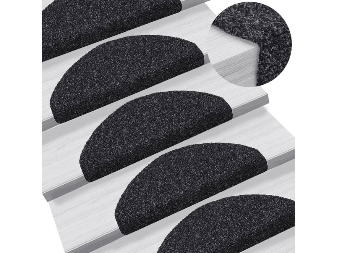Vidaxl Tapetes De Escada Autoadesivos 5 Peças 65x21x4 Cm Pretos Semicirculares Grandes