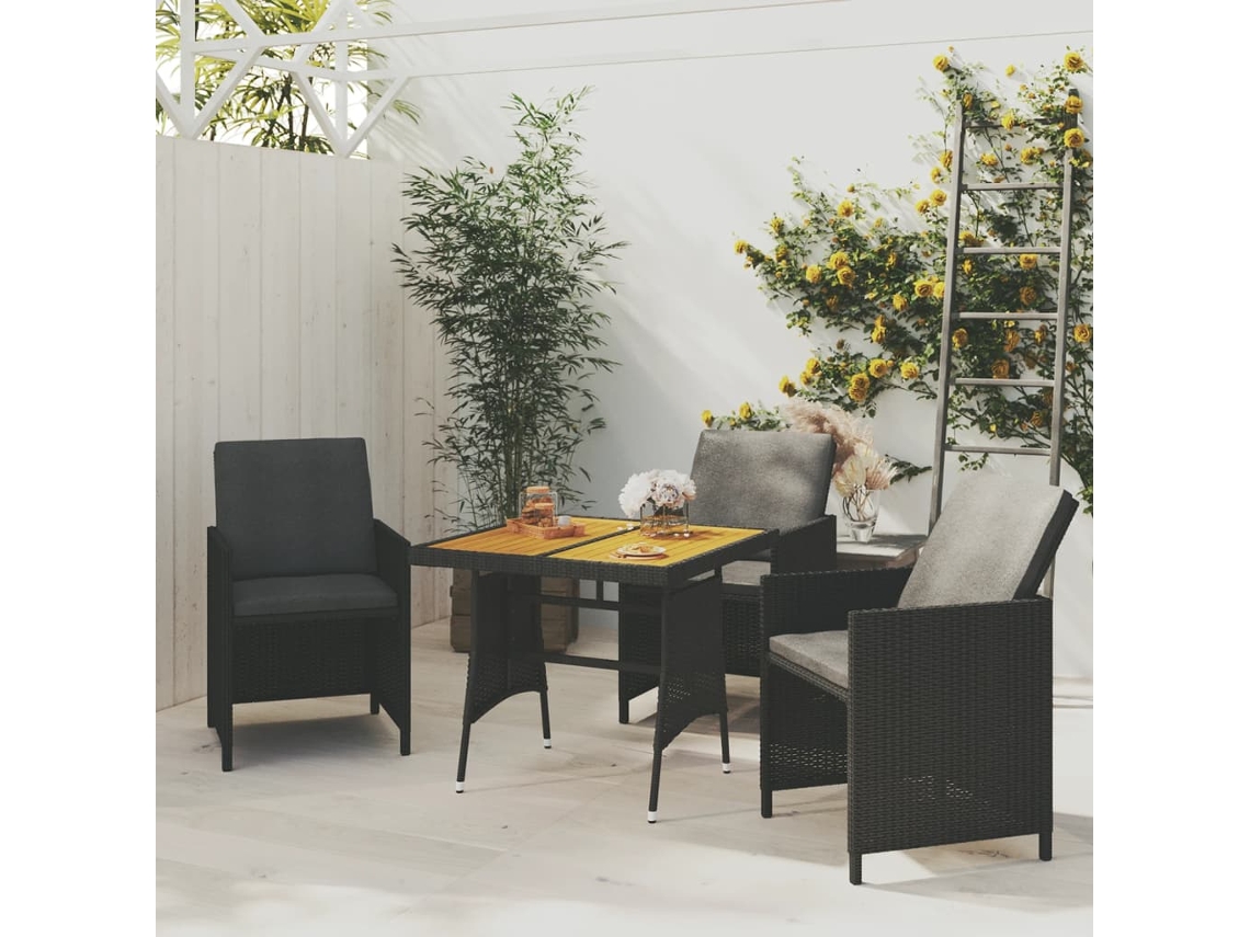 Vidaxl Mesa De Jardim 70x70x72 Cm Vime Pe E Acácia Maciça Preto