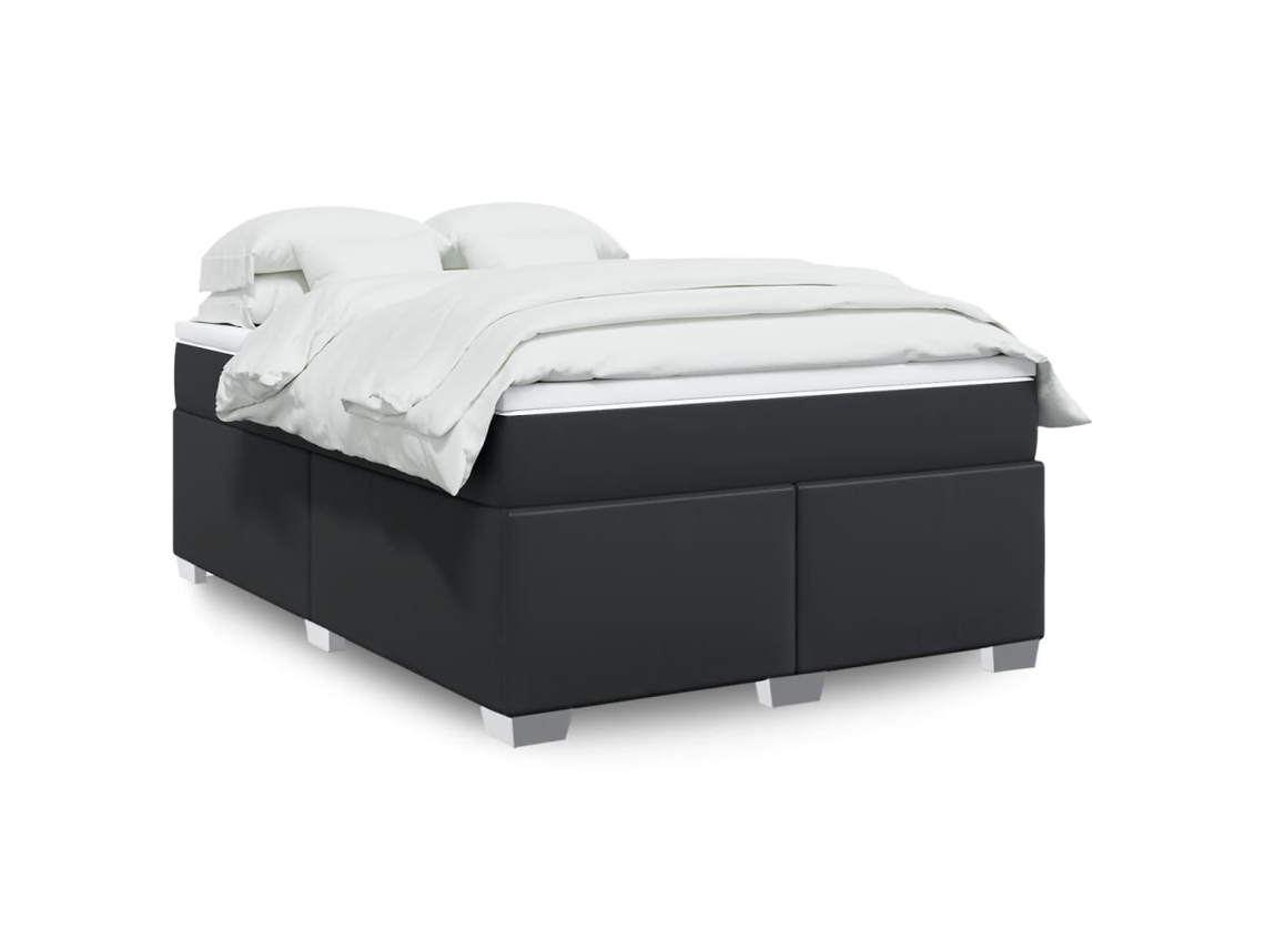 Vidaxl Cama com Molas/colchão 140x190 Cm Couro Artificial Preto