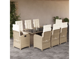 Vidaxl 9 Pcs Conjunto De Jantar P/ Jardim Com Almofadões Vime Pe Bege