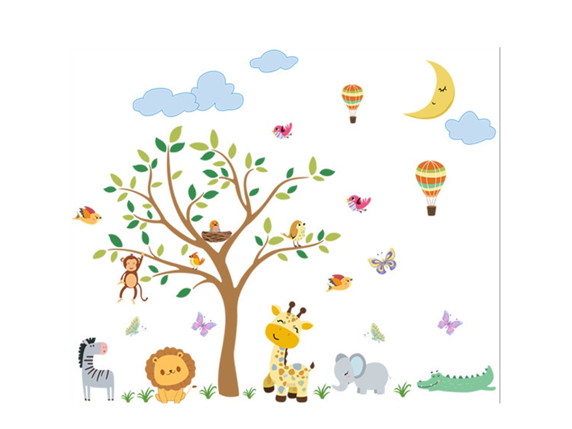 Autocolantes De Parede De Animais Da Floresta E Árvore Grande, Ramos, Vidro, Janela, Decoração Sala De Estar Quarto Adesivos Desenhos Animados