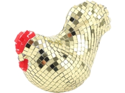 Galinha com Bola de Espelhos Decoração Refletora, Escultura de Galinha em Acrílico Espelhado para Festas, CHABERLU