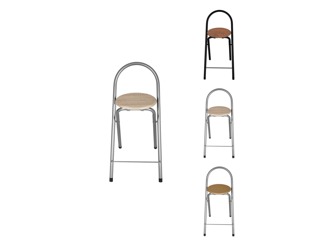 Taburete Plegable 80x40x45 Cm - Elegante Y Duradero En Negro Y Plata Con Reposapiés, Ideal Para Cocina Plata / Haya Unidad