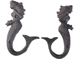 Conjunto De 2 Ganchos Parede Em Ferro Fundido Com Design Sereia,