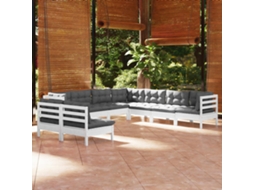 Conjunto 9 Peças Lounge De Jardim C/ Almofadas Pinho Maciço Branco Dkd Home Decor