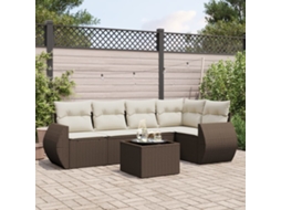Vidaxl 6 Pcs Conjunto De Sofás Jardim C/ Almofadões Vime Pe Castanho