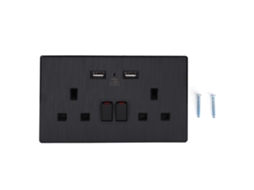 Tomada USB Dupla do Reino Unido (Aço Inoxidável Duplo, Alta Corrente 2100mA)