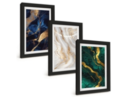 Composição De Quadros Padrões Abstratos Em Azul E Verde Espelharte (3 Peças 20x30 Cm)