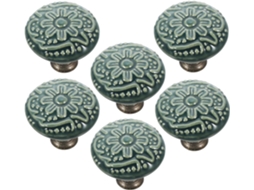 Conjunto De 6 Puxadores Decorativos Cerâmica Com Superfície Lisa, Design Elegante E Cor Verde Claro, Ideais Para