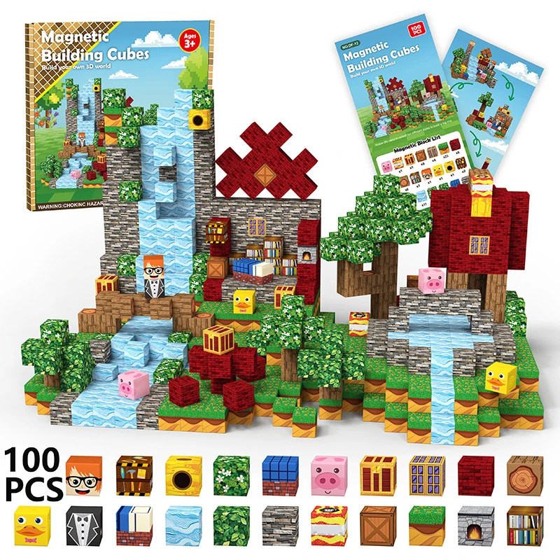 (animal House) Conjunto De Blocos De Construção Magnéticos Com 100 Peças, Castelo Rosa Da Princesa, Brinquedo Educativo Stem
