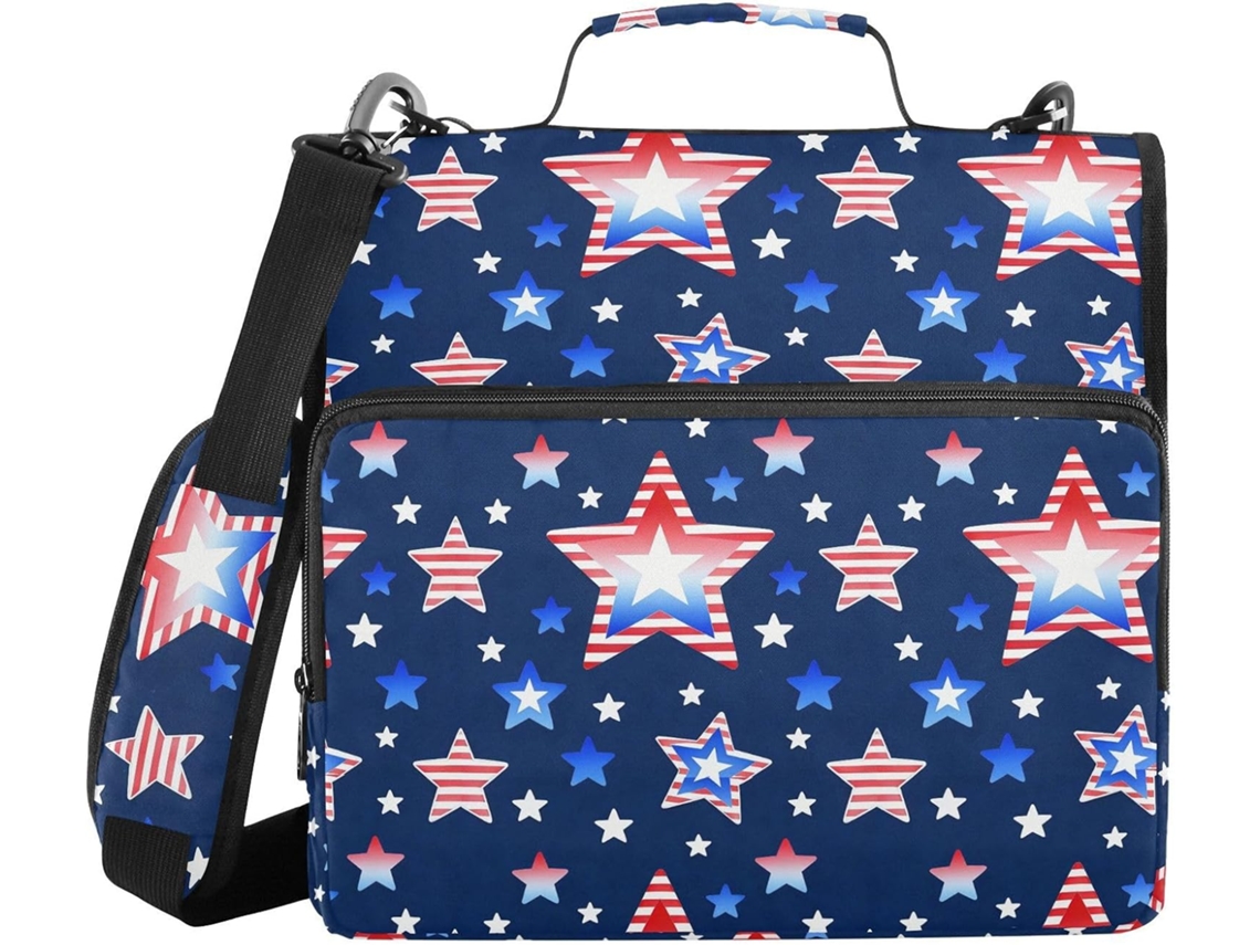 Pasta Organizadora De 3 Argolas 1, 5 Polegadas Com Zíper, Alça De Ombro E Mão, Estampa Da Bandeira Americana, Azul