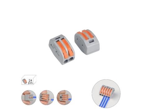 Regleta conexion rapida, conexion electrica 2 polos, ø 4 mm. 32 a, paquete 24 unidades