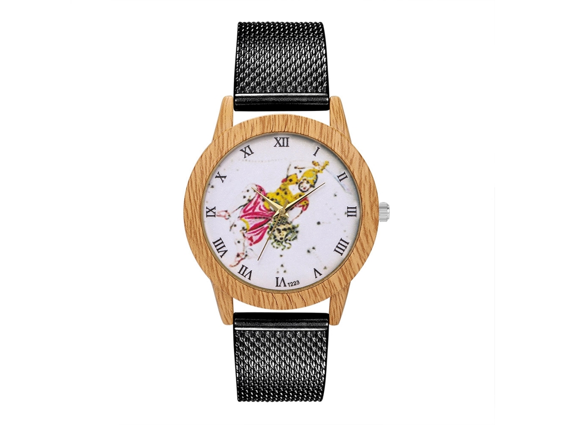 Relógio de quartzo unissex com pulseira de malha, pulseira casual moderna, preto