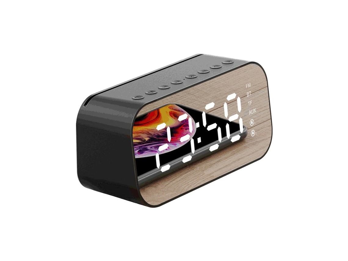 Caixa de Som Bluetooth Sem Fio EOOCOO (relógio Despertador com Espelho e Super Graves)
