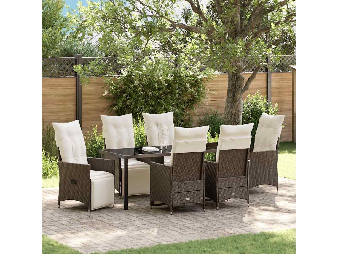 Vidaxl Conjunto De Jantar Para Jardim 7 Unid. Castanho Vime Pe