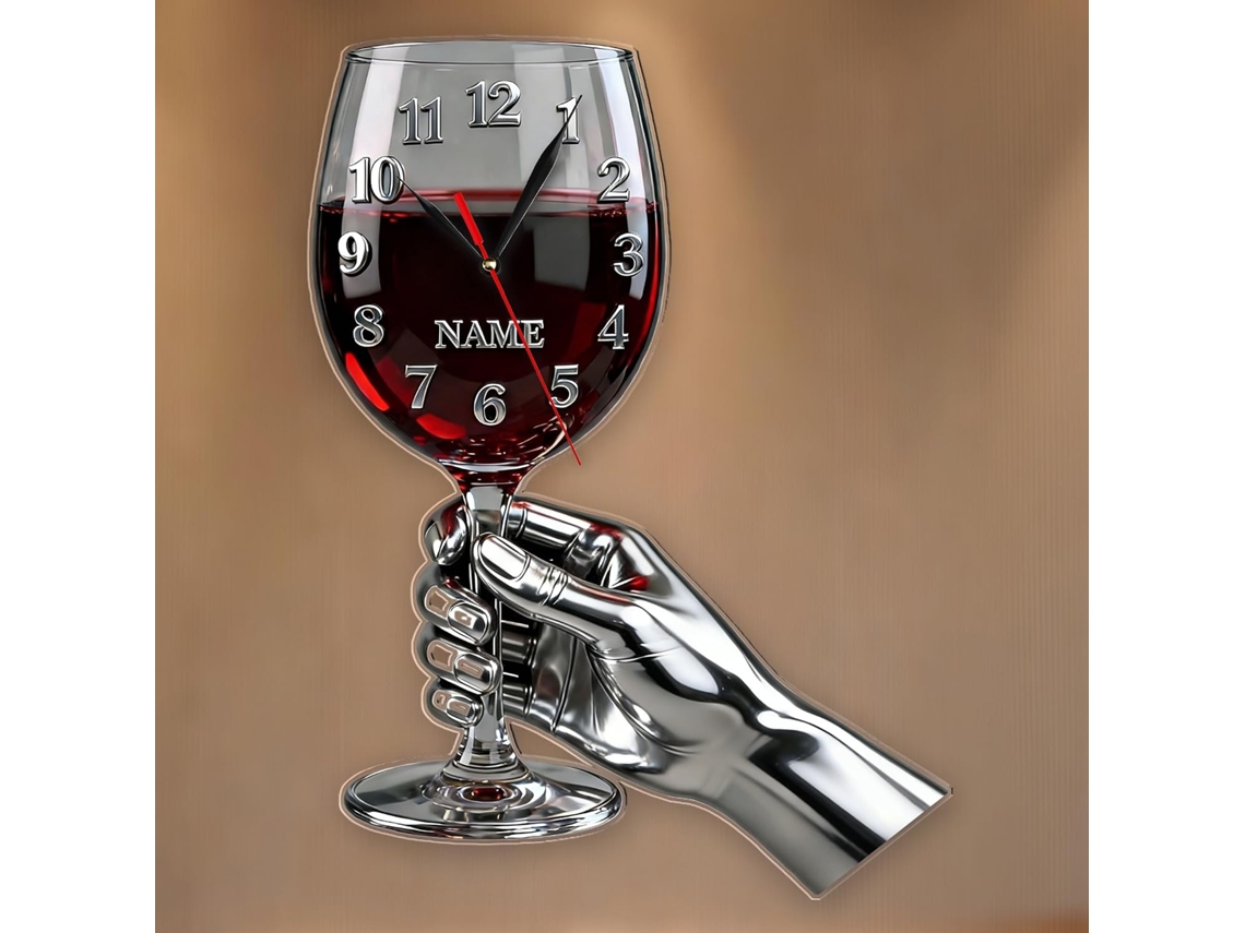 Relógio De Parede Personalizado Com Tema De Taça De Vinho, Relógio Personalizado Com Nome, Decoração Para Ou E