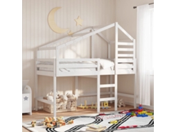 Cama Alta C/ Escada E Telhado 80x200 Cm Pinho Maciço Branco