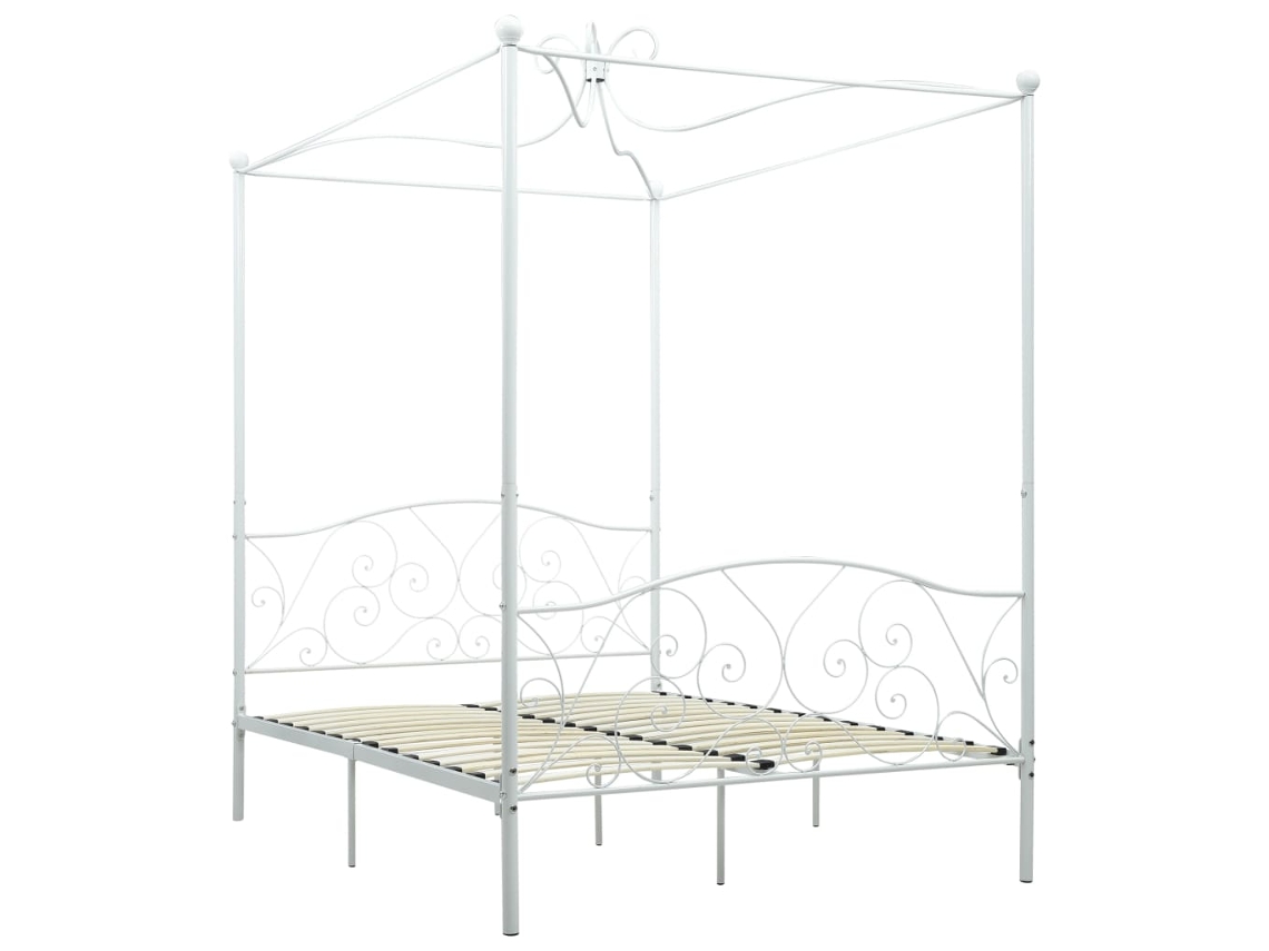 Cama De Casal | Cama De Adulto | Estrutura De Cama Com Dossel 120x200 Cm Metal Branco Wsd471503