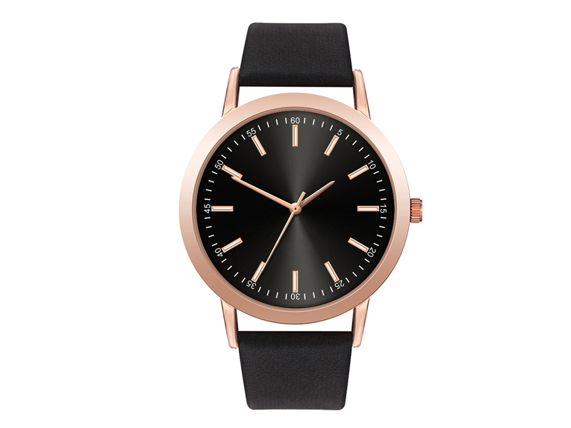 Relógio Unisex de Pulso Fashion com Pulseiro Pu e Display Analógico Preto