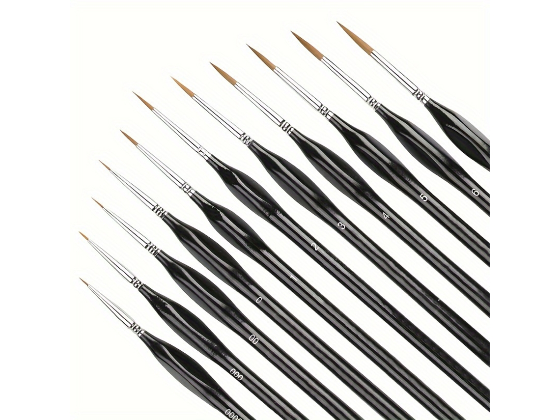 Conjunto De Pincéis Miniatura De Precisão (11 Pretos), Pincéis De Nylon Com Cerdas De Madeira, 18 Cm