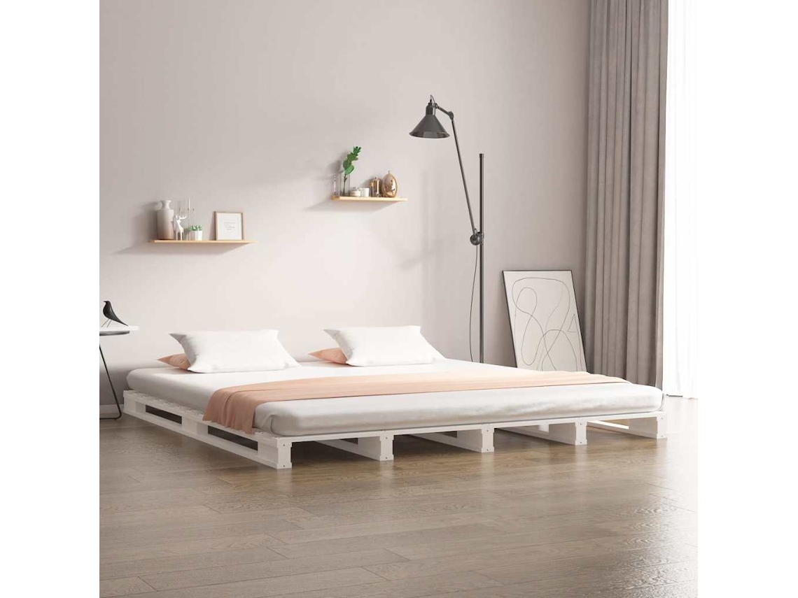 Vidaxl Cama De Paletes 140x200 Cm Pinho Maciço Branco