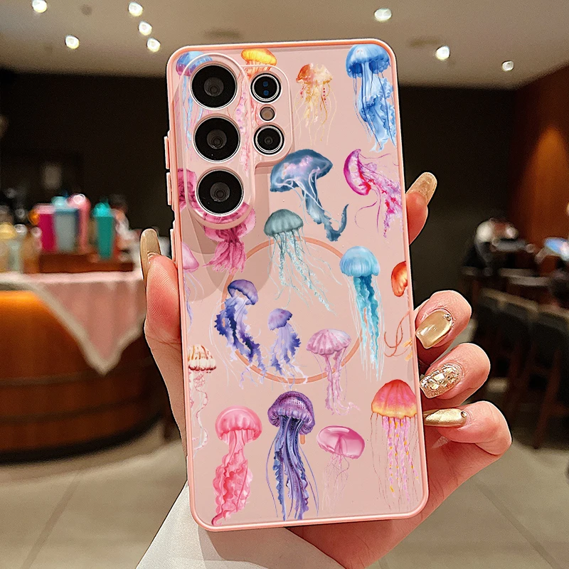 Capa Magnética Para Celular Galaxy A55 Com Estampa De Lagosta E Concha (rosa).
