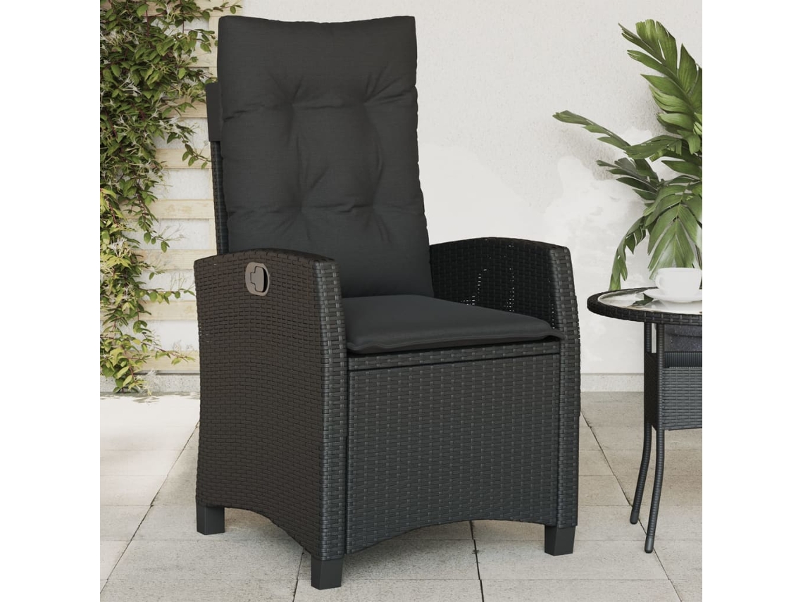 Cadeira De Jardim Reclinável C/ Almofadões Vime Pe Preto Dkd Home Decor