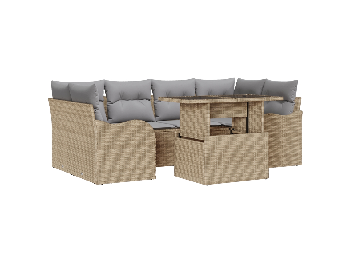 Conjunto 7 Conjunto De Sofá De Jardim Vidaxl Bege Vime Pe (234 X 122,5 X 85 Cm)