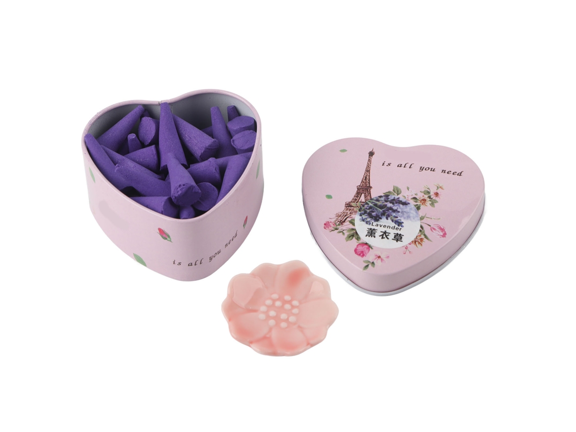 Cones de incenso de lavanda com fluxo reverso e fragrância duradoura para relaxamento e decoração de casa.