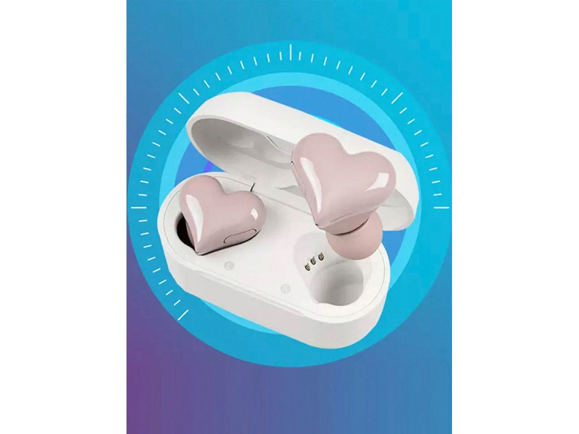 Mini Fones de Ouvido Sem Fio em Formato de Coração, Tws True Wireless In ear Portáteis MDUG (cor Rosa)