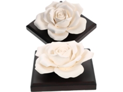 Difusor de fragrâncias para ambientes com cerâmica, formato rosa, composto por 2 peças. Suave e portátil.