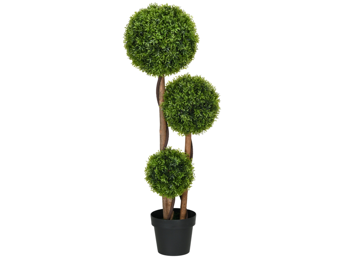 Árvore Buxo 3 Bolas 110cm Com Vaso, Interna Externa Verde