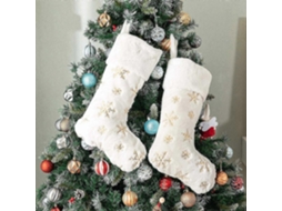 Pacote Com 2 Meias De Natal, Meias De Pelúcia Branca, Presente De Natal Em Forma De Floco De Neve Dourado Olysi Shop