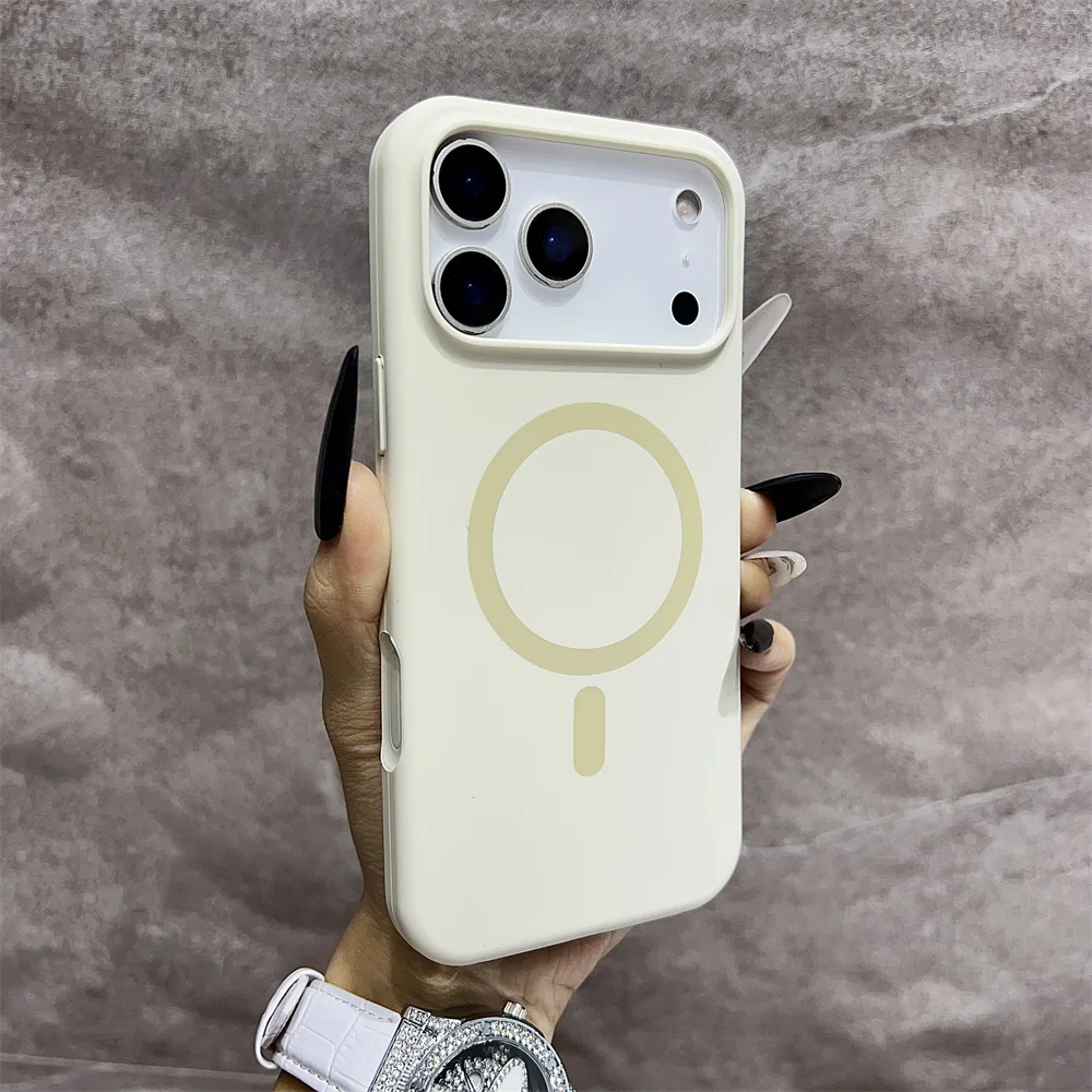 (iphone 16 Plus, Branco Creme) Capa Protetora Magnética Magsafe Para Iphone, Feita De Silicone.