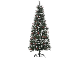 Árvore Natal 180cm 539 Ramos 51 Bagas Pvc Suporte Metálico Verde