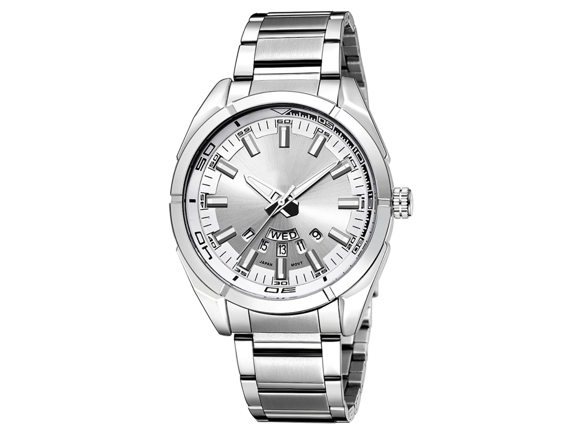 Relógio Naviforce Masculino À Prova D'água Quartzo Pulseira Aço com Calendário Branco