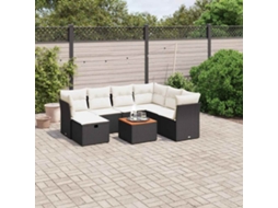 Vidaxl 8 Pcs Conjunto Sofás De Jardim Com Almofadões Vime Pe Preto