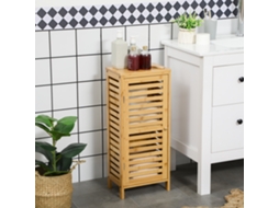 Armário Auxiliar De Banheiro Tom Natural 30x19,9x70cm, Porta Com Lâminas E 2 Compartimentos, Móvel Prático De Arrumação Para Casa De Banho