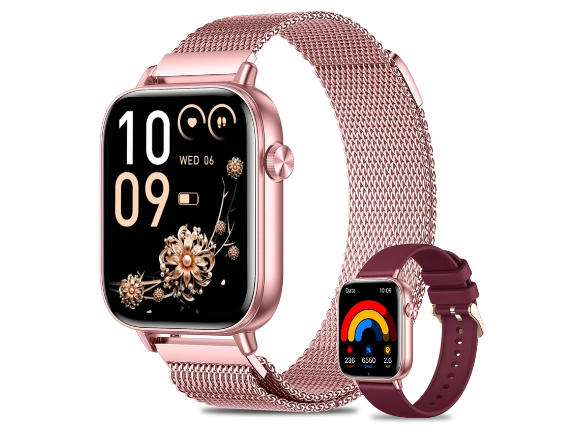 Smartwatch Panoona Ecrã Hd 1,8" Faz Responde Chamadas Frequência Cardíaca Sono Oxigénio Sangue Rosa