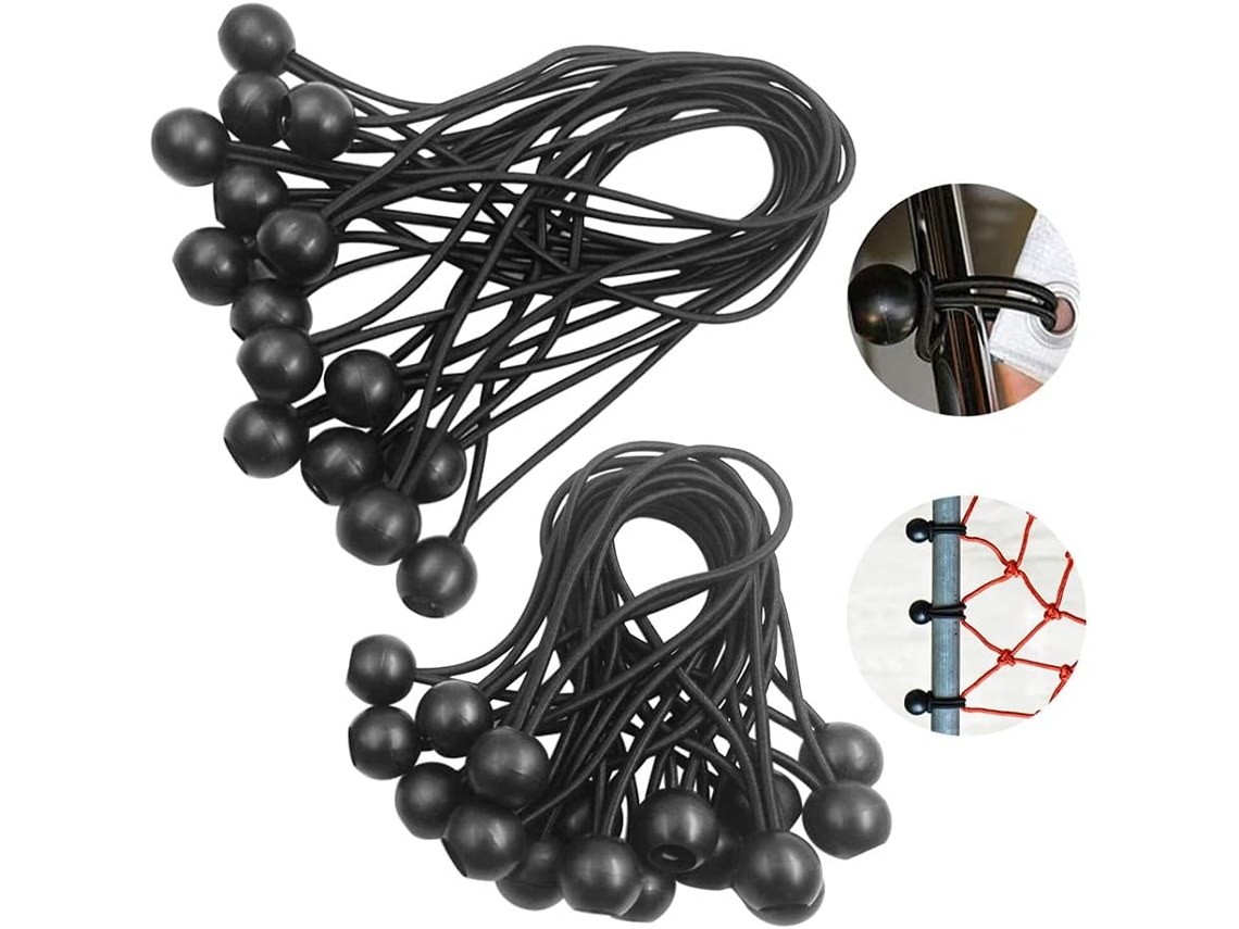 Cordas Elásticas Com Bola, 30 Unidades, 150 Mm, 200 Mm, Preto, Elástica
